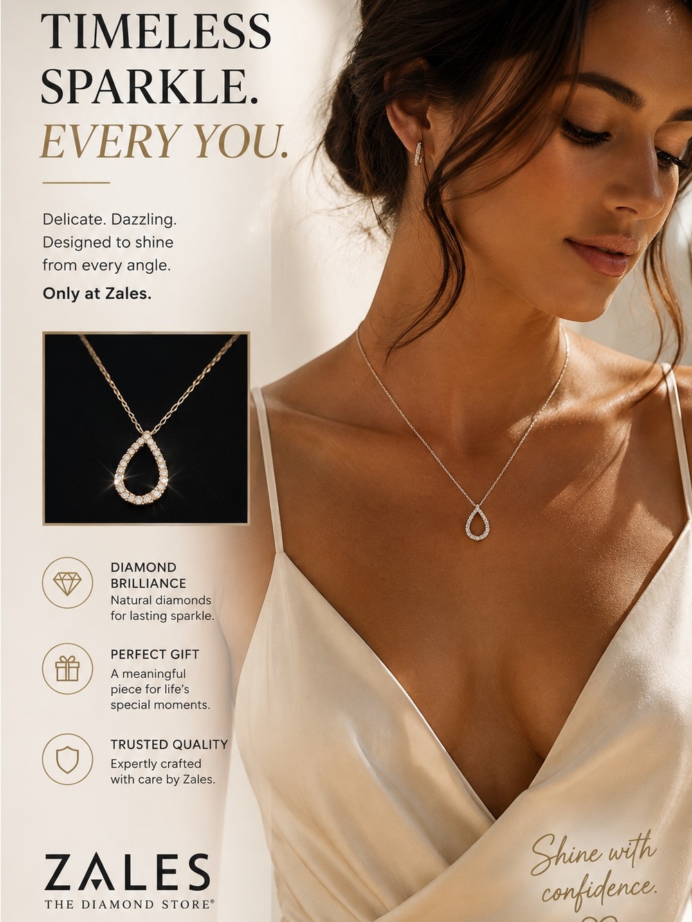 14k white gold Teardrop Pendant Necklace with diamonds